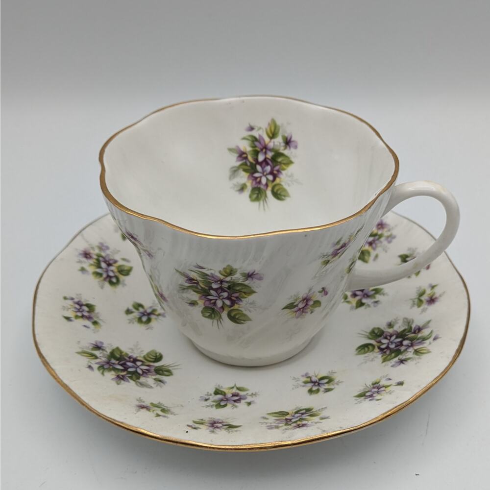 Queen's Sweet Violets Bone China England Teacup and Saucer Bountryside Series